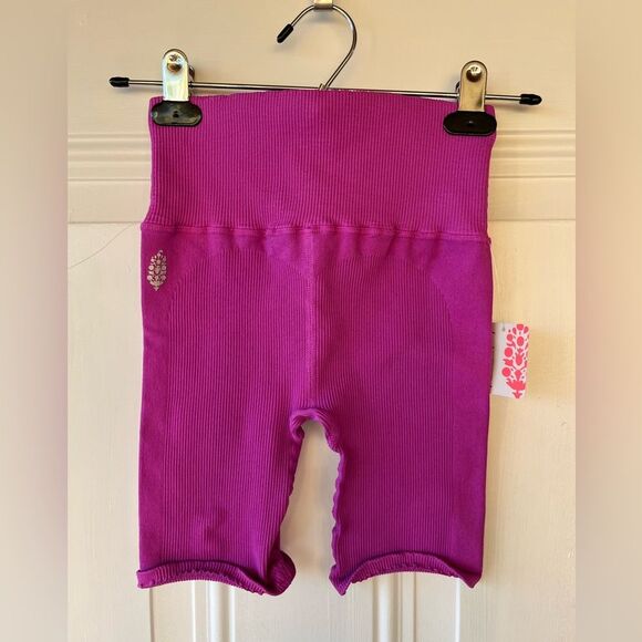 Nwt free people neon magenta happiness runs biker ribbed shorts - Picture 2 of 5